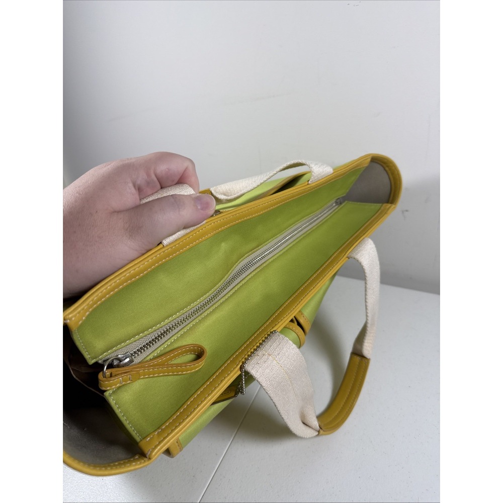 Coach Top Handle Lime Green Tote Zip Multi Pockets Leather Trim Organizer Bag - Picture 9 of 16